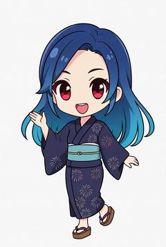 浴衣姿で楽しげに手を振る女の子のイラスト