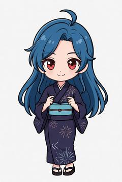 浴衣姿で両手をそえてほほえむ女の子のイラスト