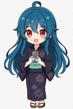 浴衣姿でうれしそうに両手を上げる女の子のイラスト