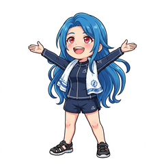 水しぶきを浴びる準備をする夏の女の子のイラスト