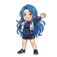 タオルを肩にかけ手を振る夏の女の子のイラスト