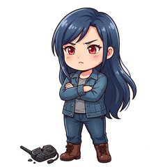 壊れたインカムを前に買い替えを考える女の子のイラスト