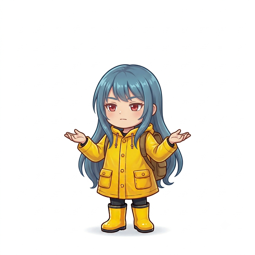 行くか迷って両手で重さを比べる女の子のイラスト