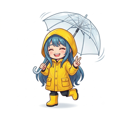 傘を回して楽しそうにスキップする女の子のイラスト