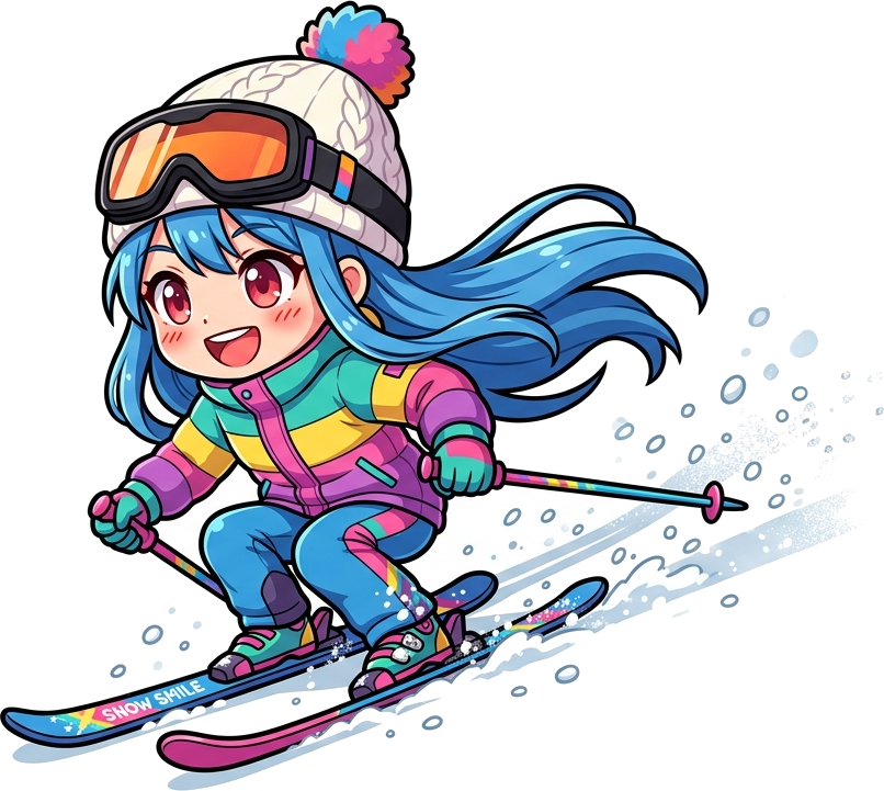ゲレンデを気持ちよく滑るいるペンのイラスト